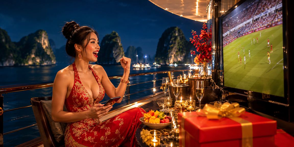 Hình ảnh phong cảnh Vịnh Hạ Long với ánh đèn cá cược sáng rực