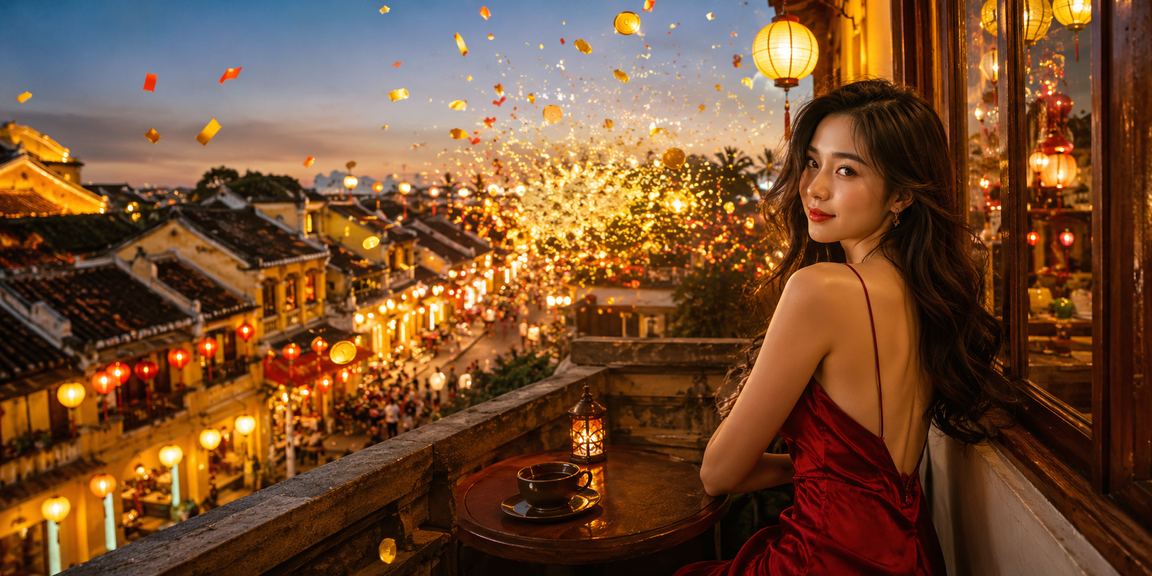 Cảnh casino tại Hội An với quầy cà phê phong cách Việt